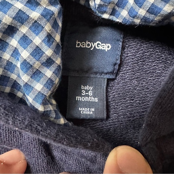 Gap Zip Front Gingham Logo Hooded Sweatshirt Blue 3-6 Months - Picture 3 of 4